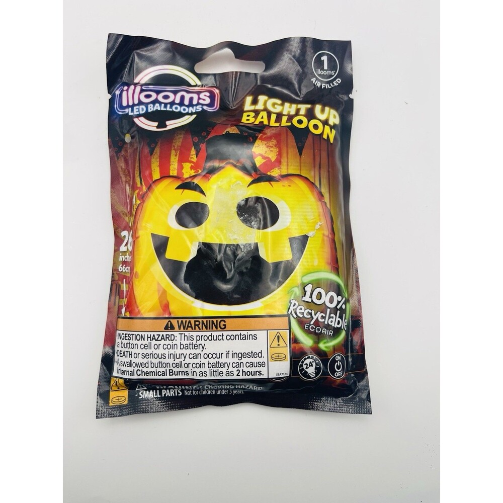 illooms LED Light Up Pumpkin Balloon 26” Halloween Jack O Lantern Air Filled NEW